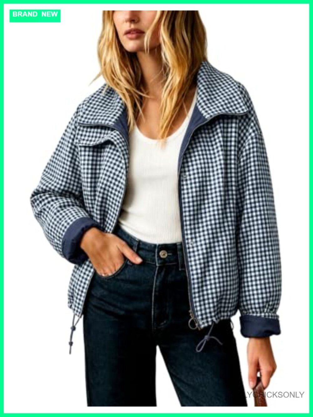 Womens Plaid Trench Coat Lightweight Casual Jacket Button Zip Long Sleeve